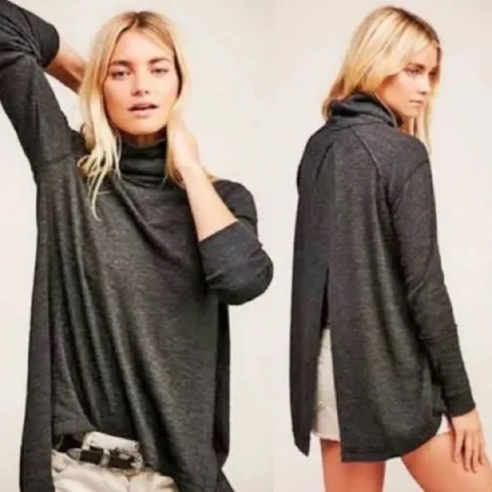 WE THE FREE BY FREE PEOPLE SPLIT BACK LONG SLEEVE TURTLENECK TUNIC TOP - Picture 8 of 8